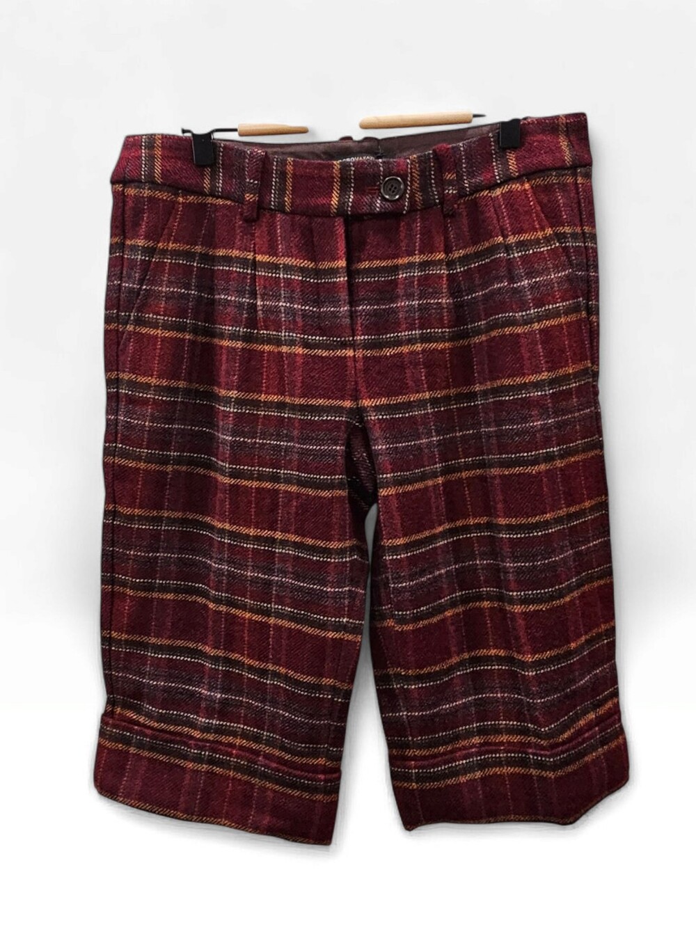 Nwt Vtg Y2k BCBGMAXAZRIA Daryl Wool Plaid Burgundy Cuff Crop Shorts Pants 6